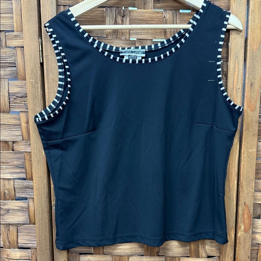 Vintage Frank Lyman Design Black Tank Top with Striped Trim